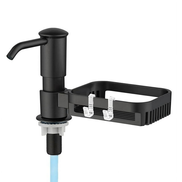 Dispensador de Jabón para Cocina, Bomba Dispensadora Incorporada con Soporte Esponja, Cabezales ABS Debajo del Mostrador, Color Negro