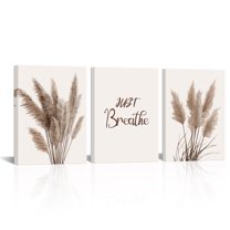 Boho Decor Botanical Wall Art Pampas Grass Picture Canvas Painting for Living Room Bedroom Home Decoration Nature Fall Plant Dried Floral Poster Set Beige Framed Minimalist Artwork
