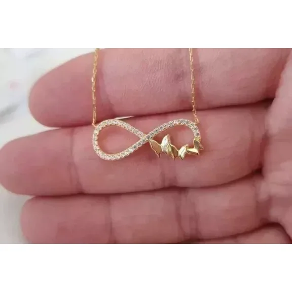 Round Lab Created Diamond Infinity Butterfly Pendant 1Ct 14K Yellow Gold Plated