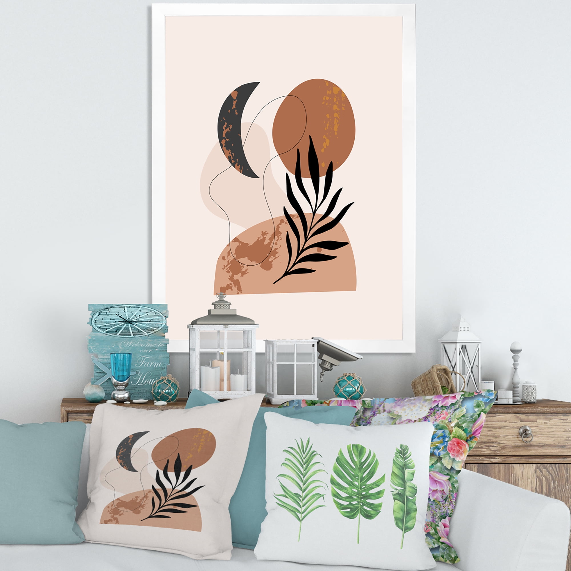 Designart 'Sun and Moon Shapes In Retro Terracotta Tones I' Modern Framed Art Print