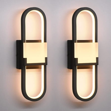 

2 Pack Led Wall Sconce Modern Black 18W Indoor Wall Lamp 3000K Warm White Lighting Wall Spotlight Decoration Design Simple 1440Lm Light Fixture For Bedroom Living Room Corridor Staircase Hotel