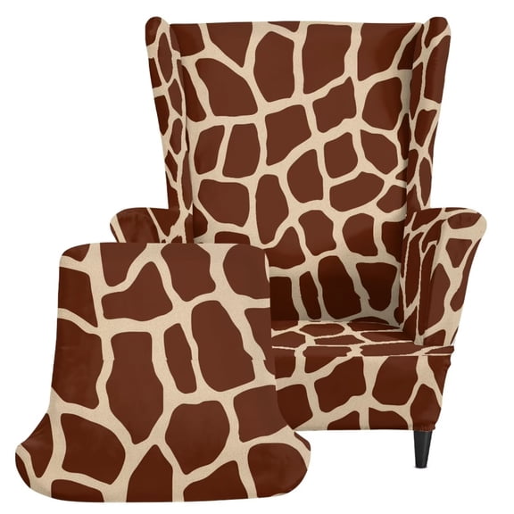 COEQINE Wingback Chair Cover Brwon Giraffe Print Wing Backed Chair Slipcover, Separate Cushion Cover, Stretch Furniture Protector, Machine Washable, Non-Slip
