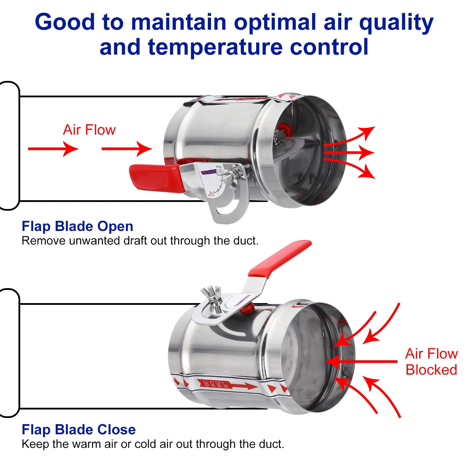 Uxcell HVAC Duct Manual Volume Damper 8 Inch Airflow Ducting Branch Vent Damper Adjustment Handle Stainless Steel
