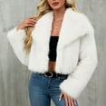 thumbnail image 4 of Delliss Women's Long Sleeve Trendy Winter Faux Fur Crop Jacket Lapel Comfy Warm Basic Coat White M, 4 of 8