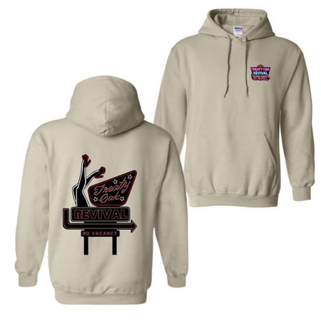 Treaty Oak Revival No Vacancy - Bold Neon Sign Design Featuring Retro-Inspired Graphic. Perfect for Fans of Vintage Aesthetics and Music Culture Gifts Unisex Comfort Hoodie, Color: Sand, Size: L
