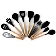 thumbnail image 2 of Juego de utensilios de cocina antiadherentes negros de silicona F2, utensilios de cocina, espátula, pala, batidores de huevos, juego de herramientas de cocina con mango de madera zhangmengya LED, 2 of 2