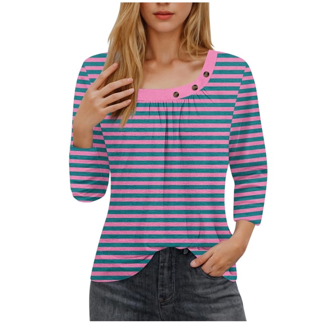 Blusas para las Mujeres Casual 3/4 Manga Impresa Camiseta Superior, Blusa Ligera para Diario, Fecha, Compras Y Primavera Otoño Desgaste