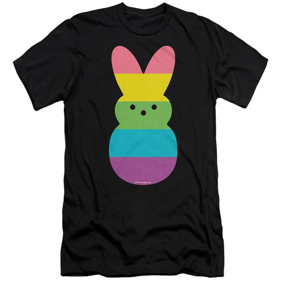 Rainbow Striped Easter Bunny Peep Unisex Adult Canvas Brand T Shirt, Black, 4X-Large