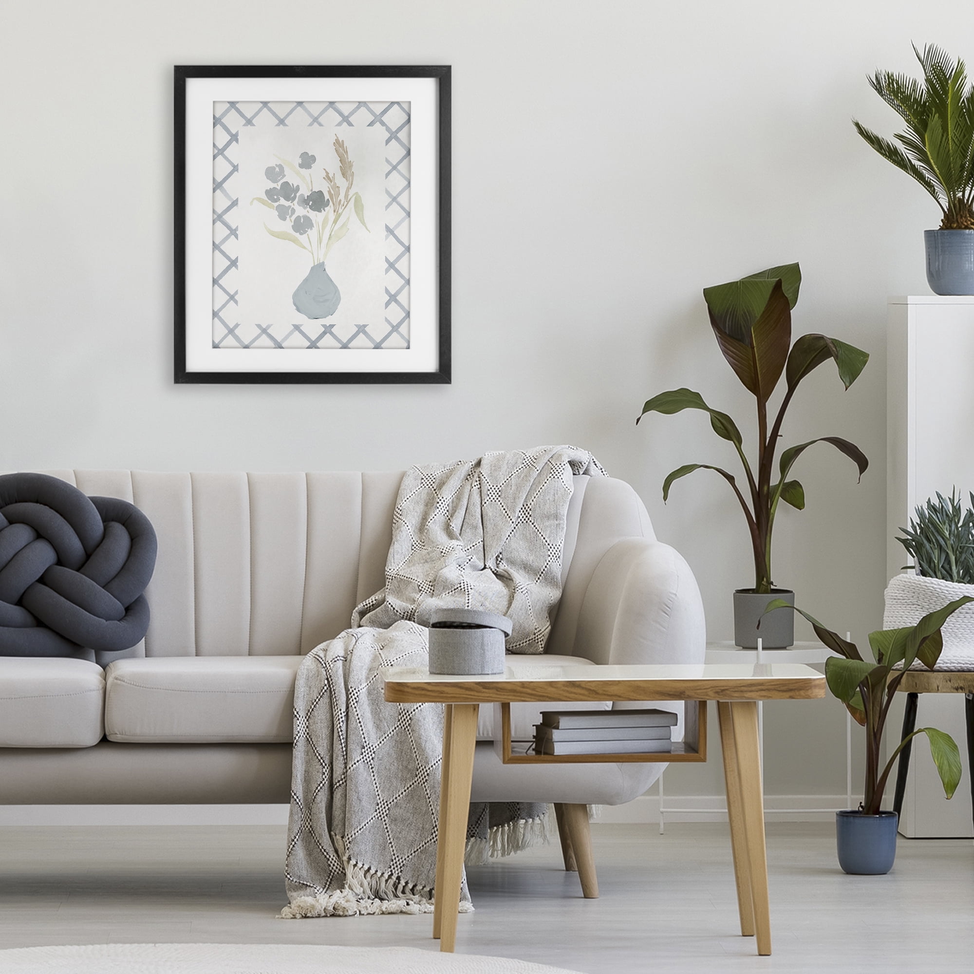 Stupell Industries Muted Blue Anna Bouquet Black Framed Print Under Glass, design by Lucille Price