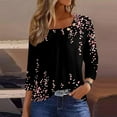 thumbnail image 2 of Womens 3/4 Sleeve Tops Square Neck Summer Shirts Blouses Buttons Pleated Floral Print Plus Size Tunic Tops Clearance, 2 of 5