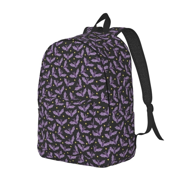 Balery Bat Purple Mochila Clásica Impresa Básica para Viaje, Mochila Escolar Resistente al Agua, Mochila de Lona con Correas Ajustables-Medium