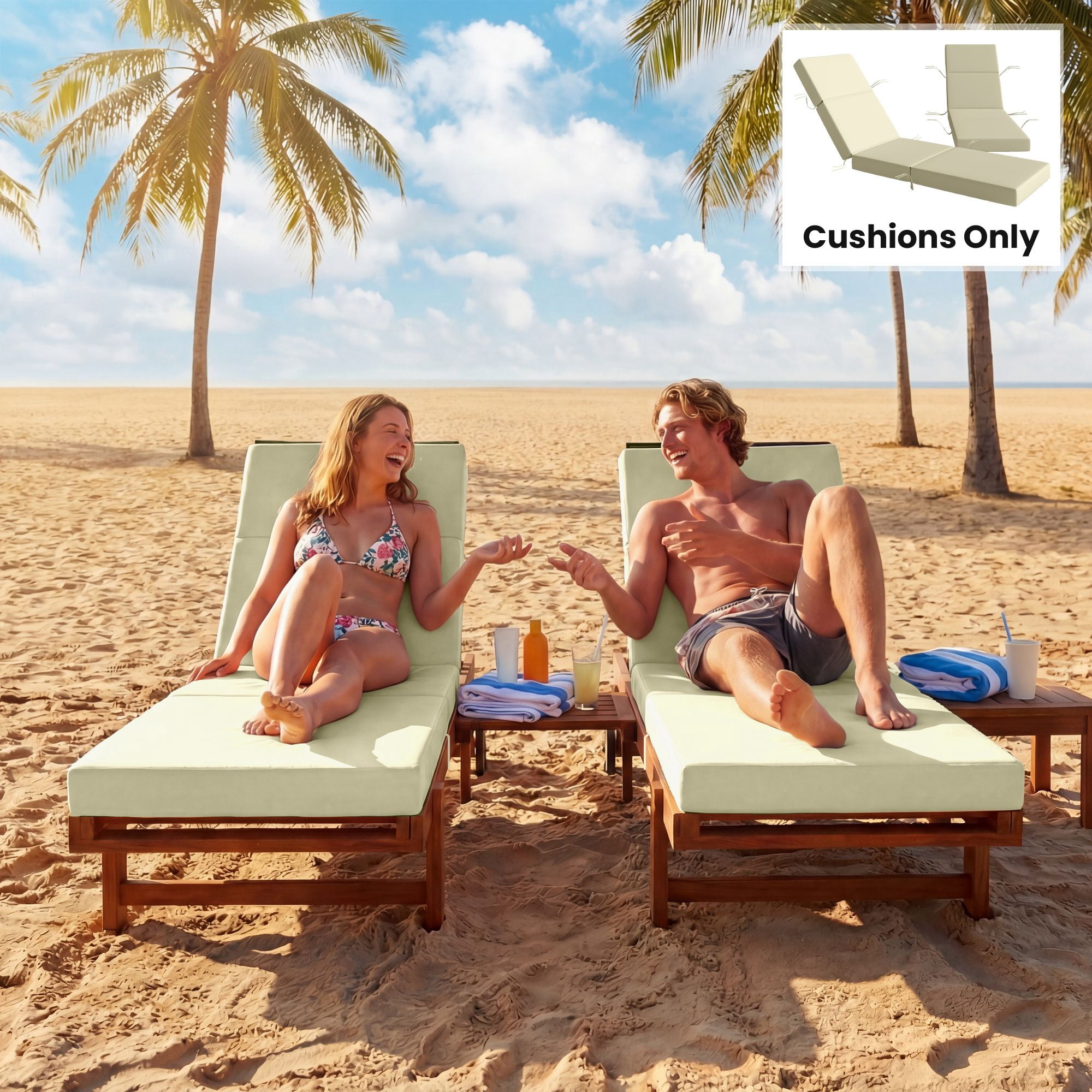 Alvantor Set of 2 Chaise Lounge Cushion 4" Lounge Chair Cushion for Outdoor 21" x 72 ",Cream White