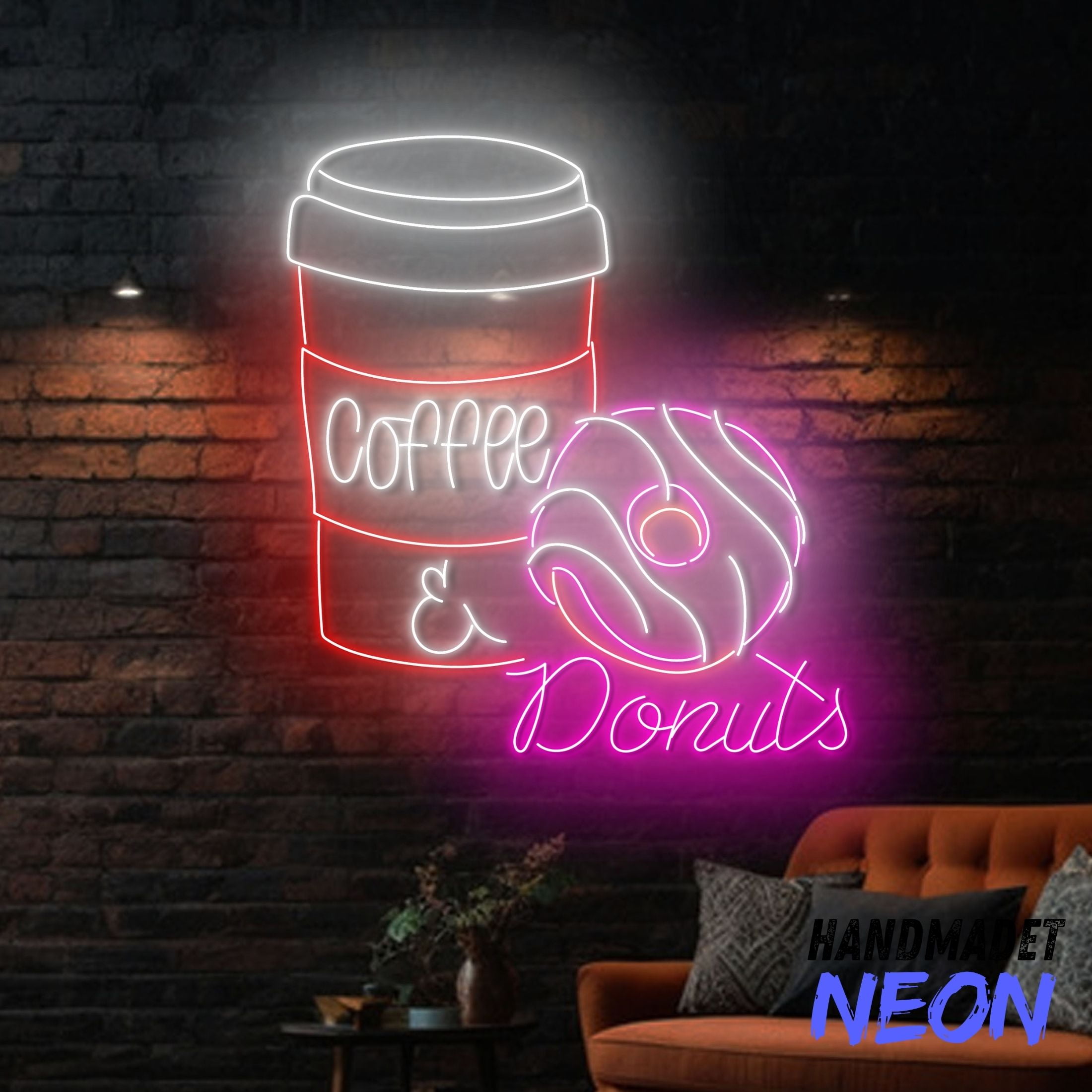 Handmadetneonsign Coffee & Donuts Neon Sign, Donut Coffee Led Sign, Open Donut Store Wall Decor, Coffee Shop Wall Art 79376