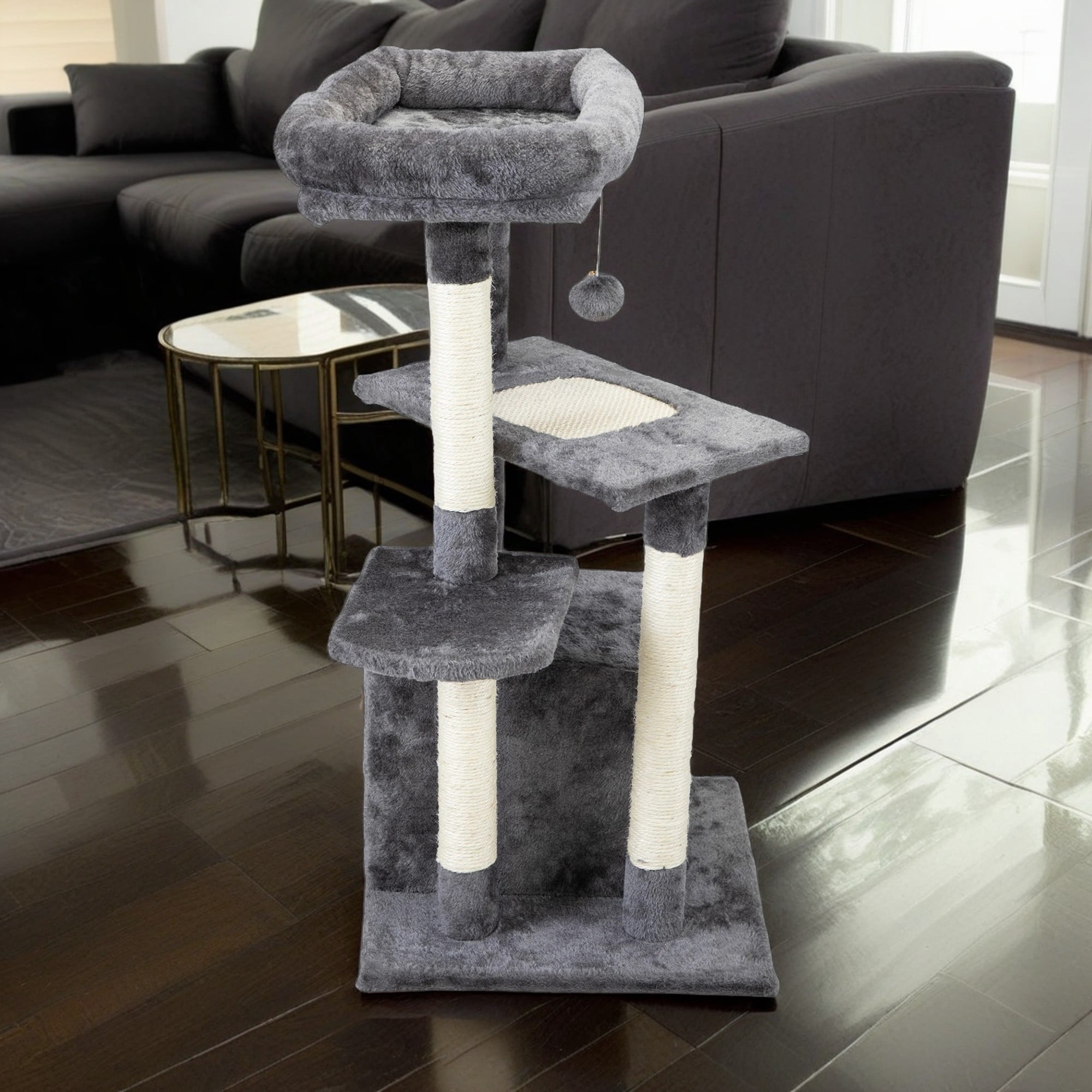 Pefilos 33" Cat Tower for Indoor Cute Cat Tree Kitten Cat Condo with Jump Platform Cat Furniture, Dark Gray