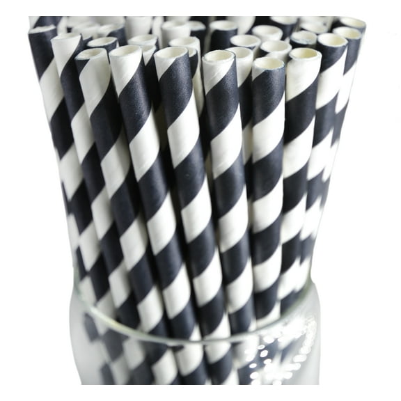 Roc Paper Straws Black Stripe Paper Drinking Straws 100 Count Box