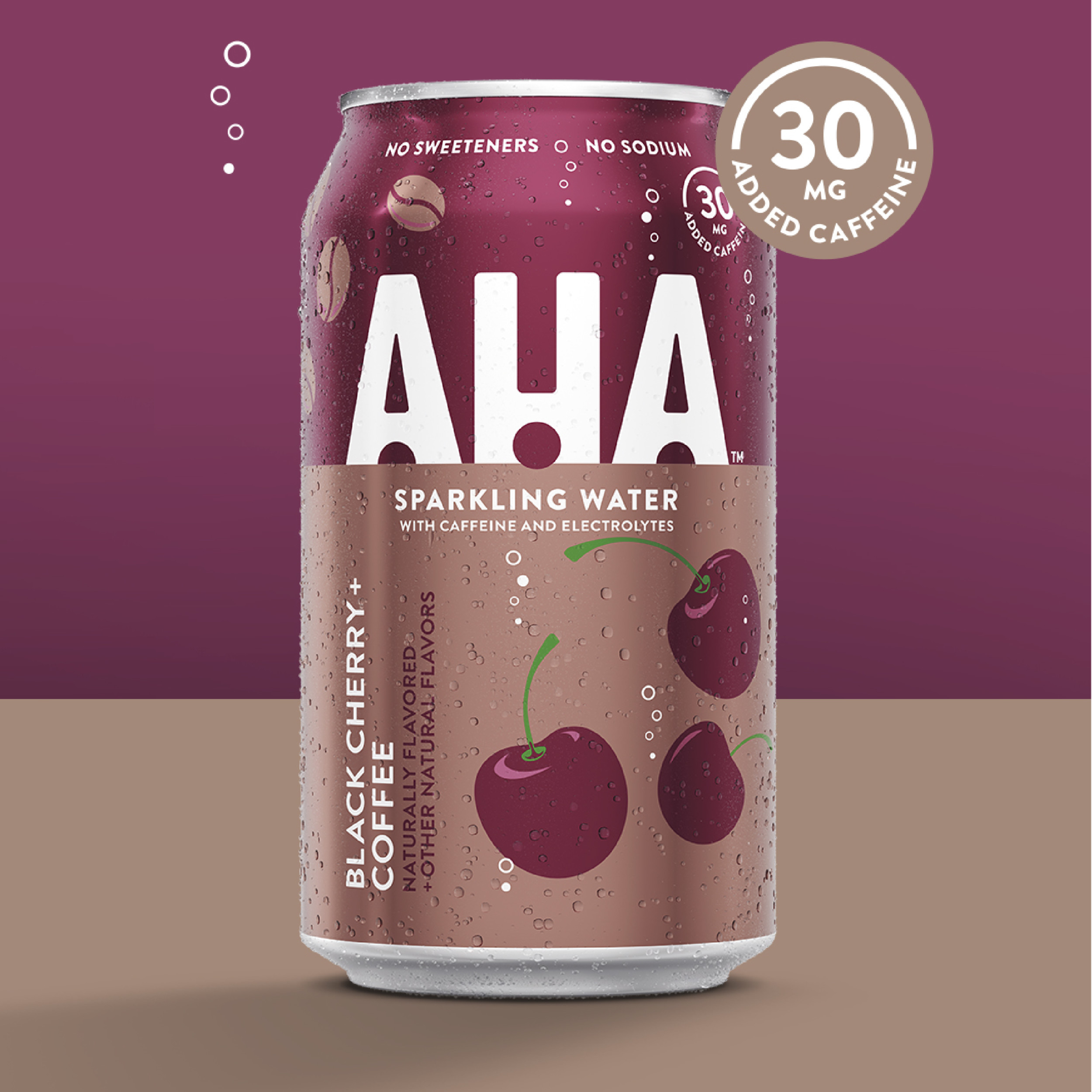 AHA Sparkling Water, Black Cherry + Coffee Flavored Water, with Caffeine & Electrolytes, Zero Calories, Sodium Free, No Sweeteners, 12 fl oz, 8 Pack