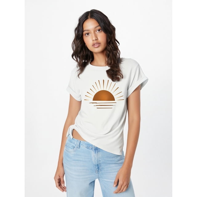 Women's Retro Line Sun Graphic , Casual Round Neck Short Sleeve T-Shirt For Summer, Vintage Style Sports Top Tee For Adult, Men, Women, Teen, Teenager, Adolescent, Youth