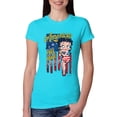 thumbnail image 1 of Wild Bobby, Betty Boop America Land of the Free Home of the Brave Betty Boop Womens Slim Fit Junior Tee, Tahiti Blue, X-Large, 1 of 5