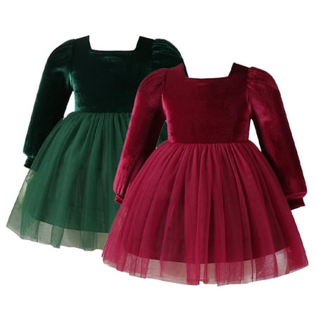

YTDSCS Toddler Baby Girls Velvet Mesh Princess Dress Spring Fall Long-Sleeve Dresses Skirt Clothes Birthday Party Dresses for 9 Months-4 Years