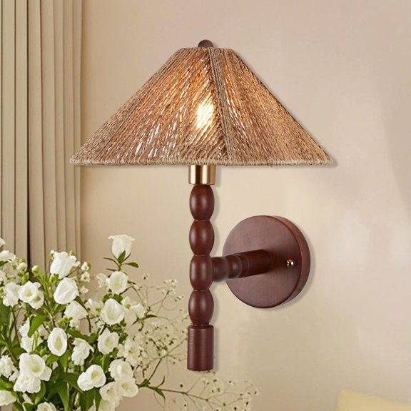Vintage Wall Sconce Light, Handwoven Lamps for Bedroom, Farmhouse Wall Sconces, Wall Mount Light Fixture Indoor, Boho Bedside Wall Sconces for Living Room