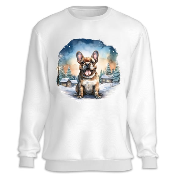Hello Winter French Bulldog Welcome Snowy Night Watercolor Vintage Sweatshirt Unisex Merch Dog Lover Gifts - 01011