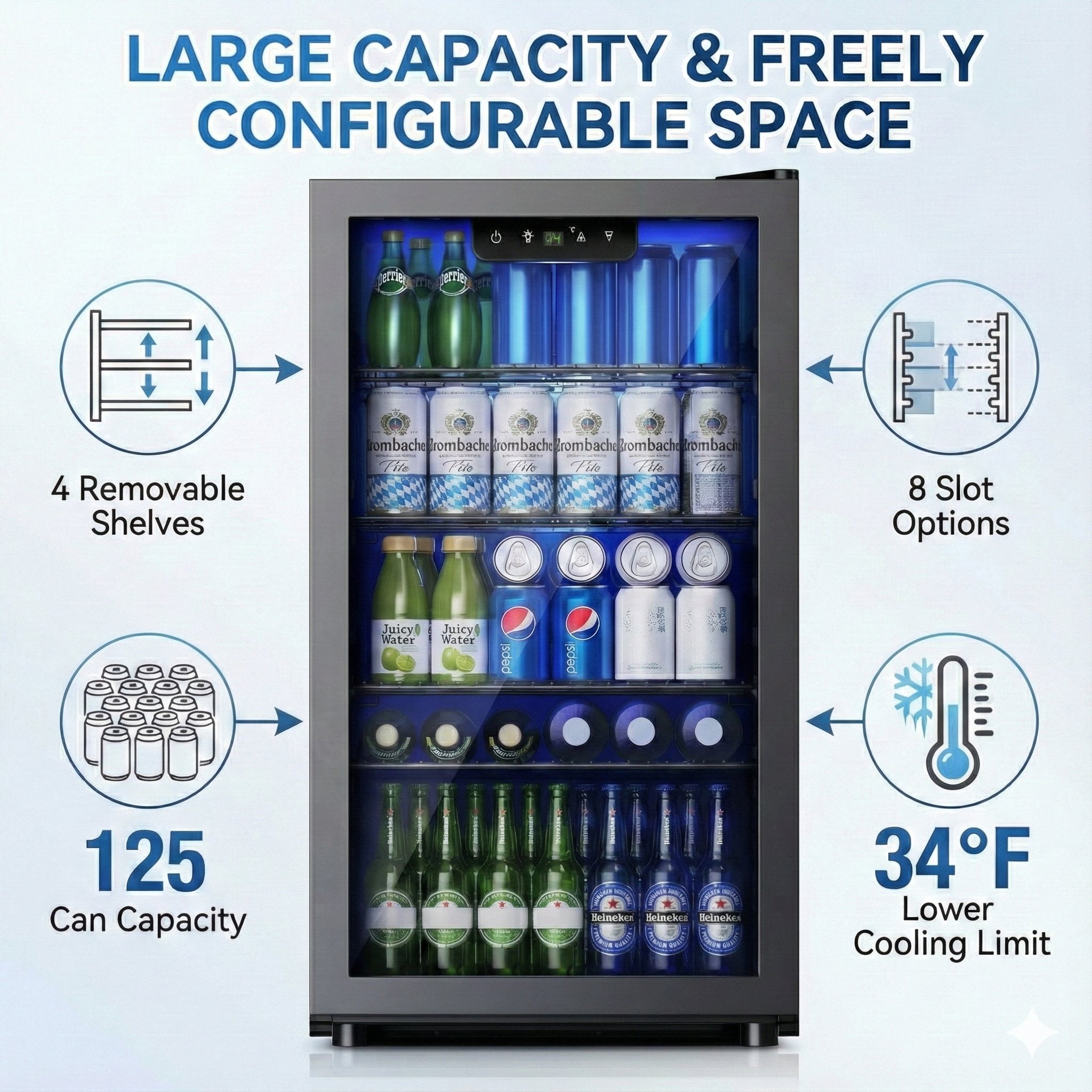EUHOMY 3.2 Cu.ft Beverage Refrigerator: Your Ultimate 125 Can Cooler for Effortless Entertainment, Black