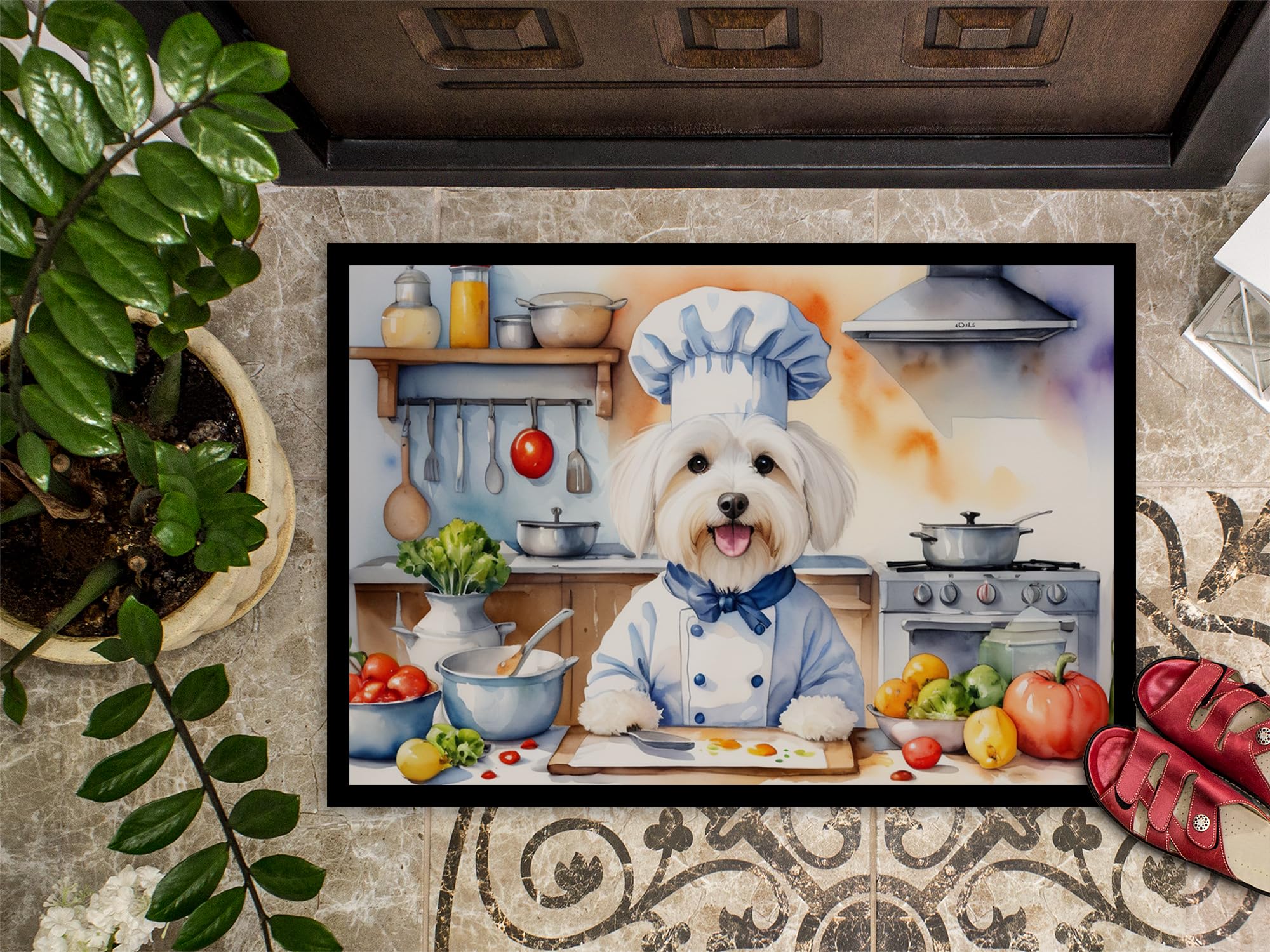 Caroline's Treasures DAC6236JMAT Coton de Tulear The Chef Doormat Front Door Mat Indoor Outdoor Rugs for Entryway, Non Slip Washable Low Pile, 24H X 36W