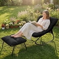 thumbnail image 2 of ELPOSUN Outdoor Papasan Rocking Chair, Oversized Cushioned Lounge Chair with Ottoman and Sturdy Metal Frame, Patio Egg Rocker for Balcony Backyard Porch Bedroom, Black, 2 of 8