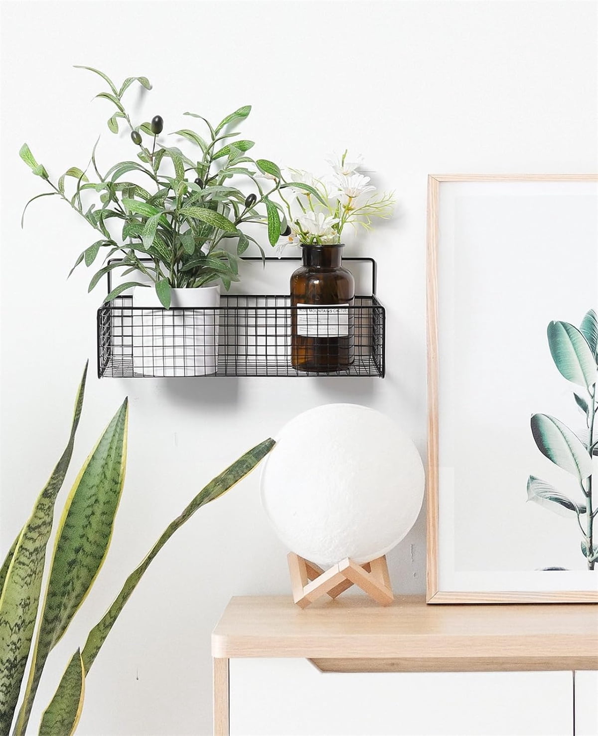 Metal Wire Basket Wall Mount, GIXUSIL Bathroom Storage Basket, 1Pcs Adhesive Fruit Kitchens Hanging Living, Room Wire Baskets, Food Storage Bin for Kitchen (14" x 6" x 4 ", Black)