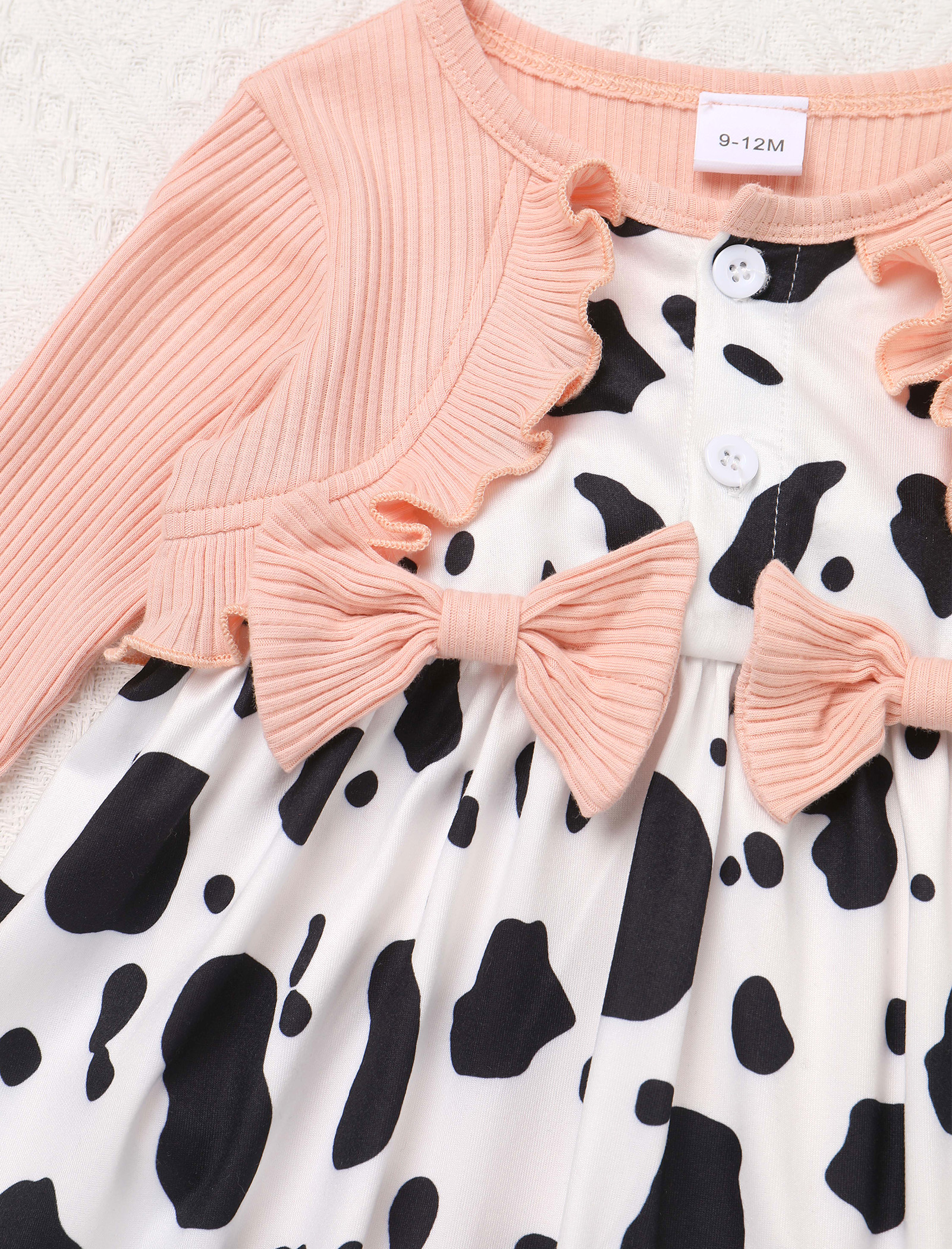 IWEMEK Baby Girls Dresses Cow Print Crew Neck Long Sleeve Romper Comfort Casual Fall Outfits Size 12-18M