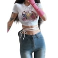 thumbnail image 4 of KOMOO Women Printed Crop Tops Short Sleeve Portrait Letter Print Slim Tee Tops with Oversleeve, 4 of 8