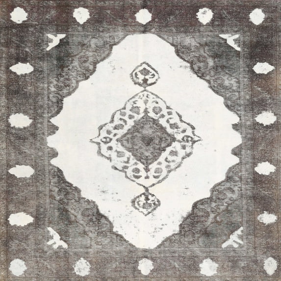 Ahgly Company Machine Washable Indoor Square Contemporary Dark White Beige Area Rugs, 3' Square