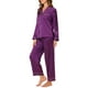 thumbnail image 4 of Conjuntos de pijama de satén para mujer INSPIRE CHIC, camisetas de manga larga y pantalones, 2 piezas, ropa de casa, XL, púrpura, 4 of 6