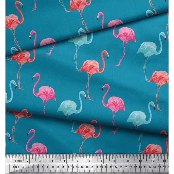 Soimoi Poly Georgette Fabric Flamingo Bird Print Sewing Fabric Yard 52 Inch Wide