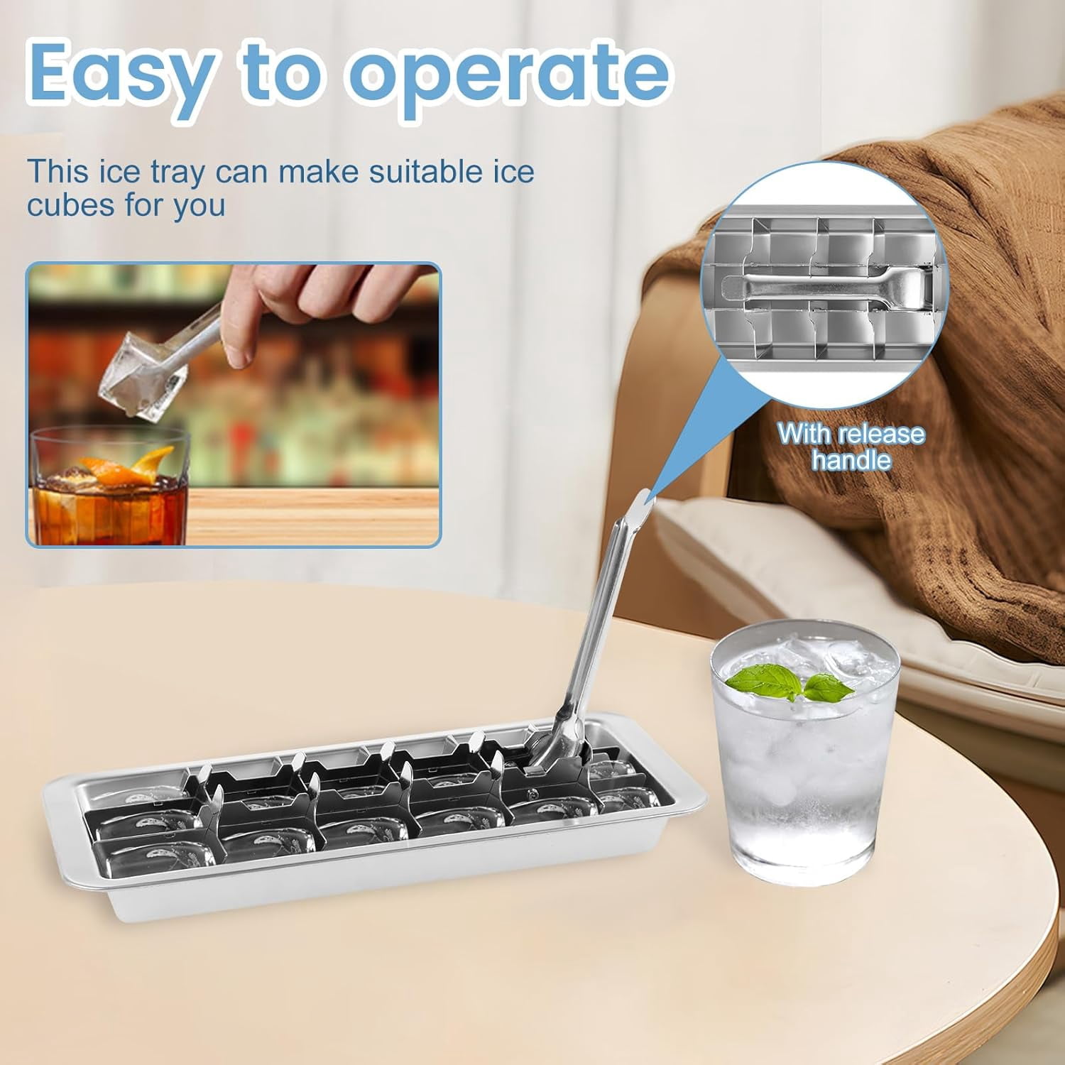 Stainless Steel Ice Cube Tray 18 Slot Removable Ice Cube Maker with Handle Easy to Release Ice Cube Tray Efficient Ice Cube Maker Reliable Ice Cube Tray for Ice Cubes