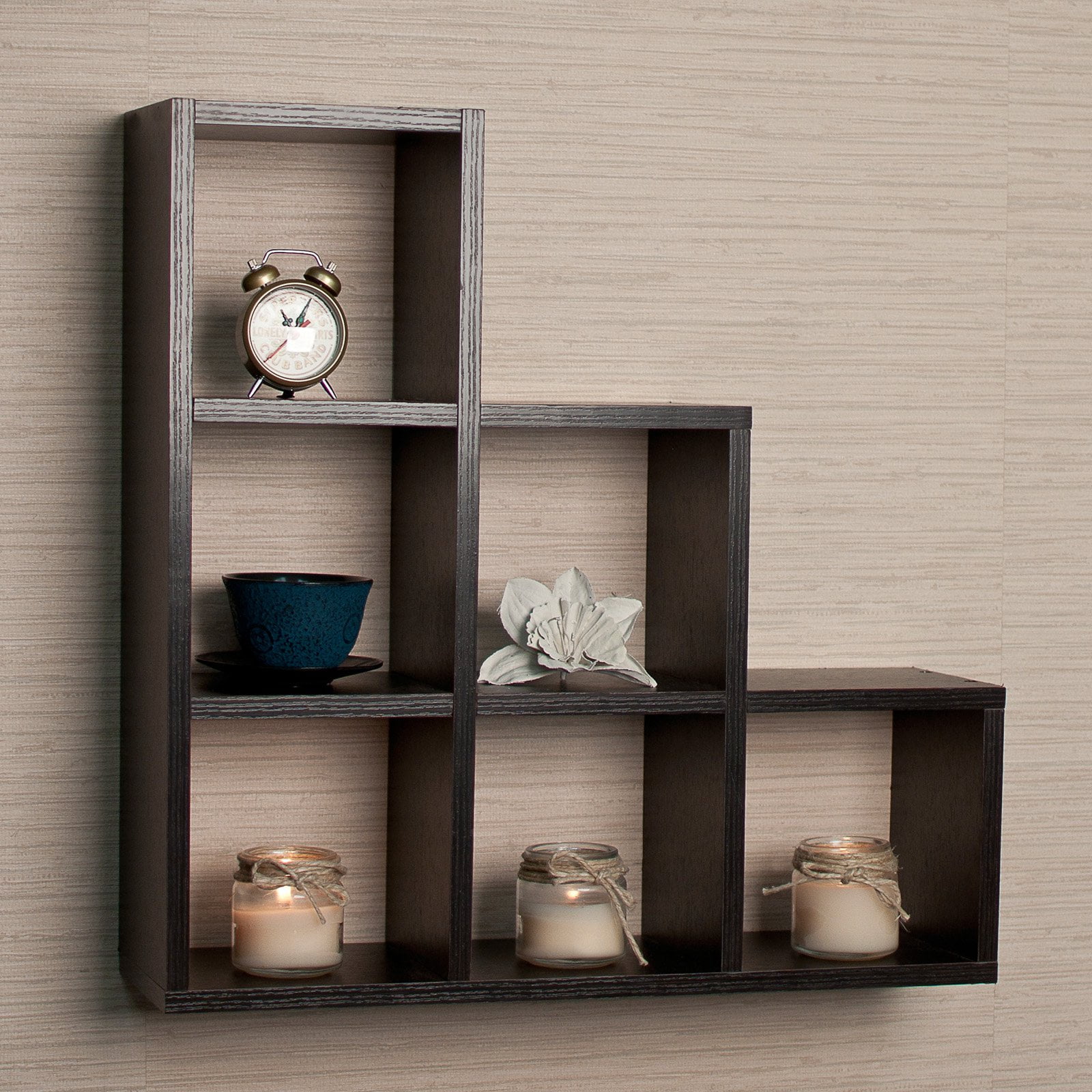 Danya B Black Stepped 6 Cubby Decorative Wall Shelf Com
