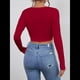 thumbnail image 4 of Tops Cortos de Larga para Mujer, con Cuello Cuadrado Acanalado, Ajustados, Informales, A para Dama Rojo Vino S, 4 of 7