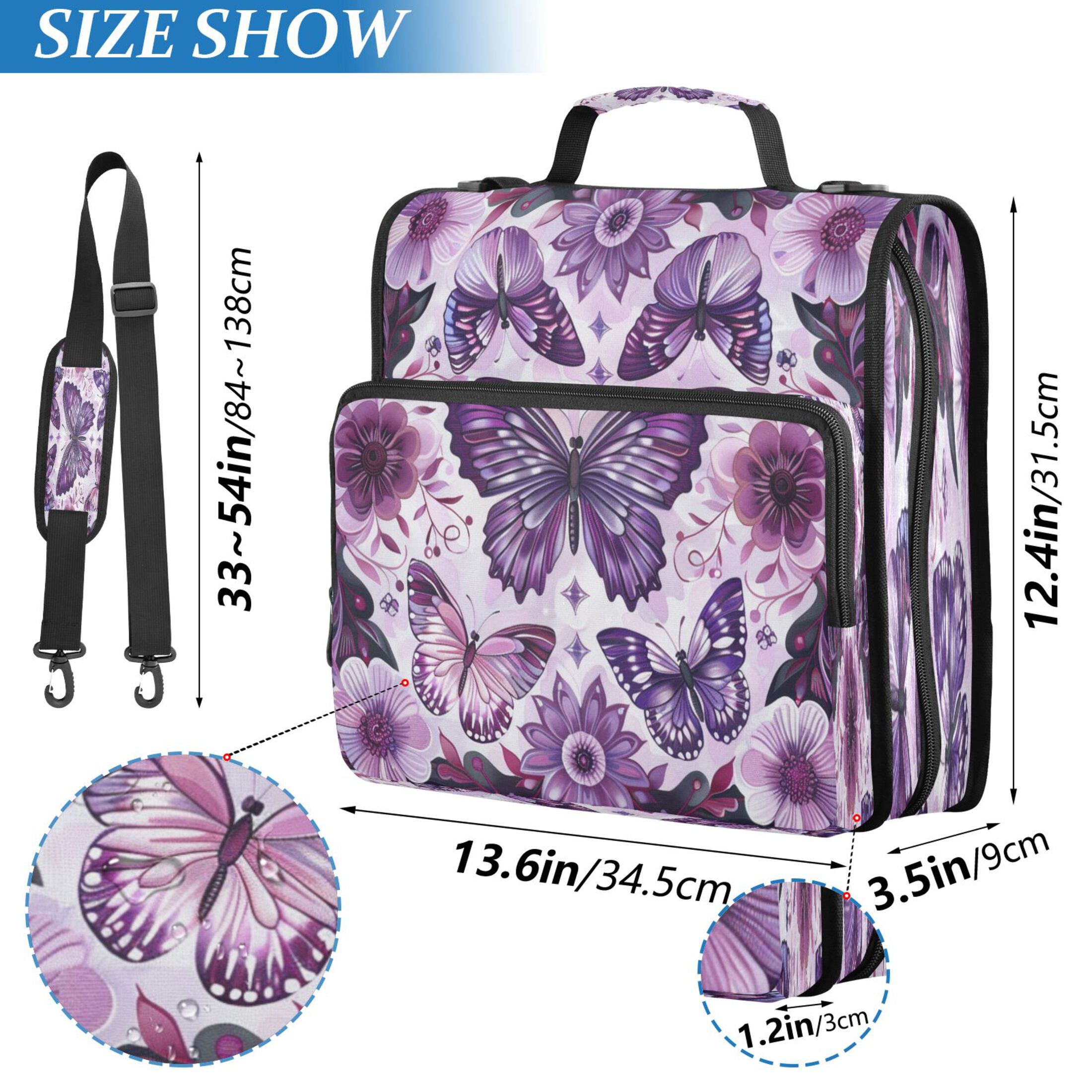 YAZAOO Zipper Binder trapper keeper Documents Organized Design Purple Blossoms and Butterflies Printed