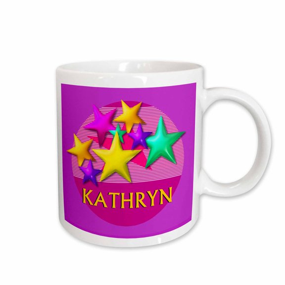 3drose, Vibrant Colored Stars on a Pink Background with the Name Kathryn, 11oz Mug