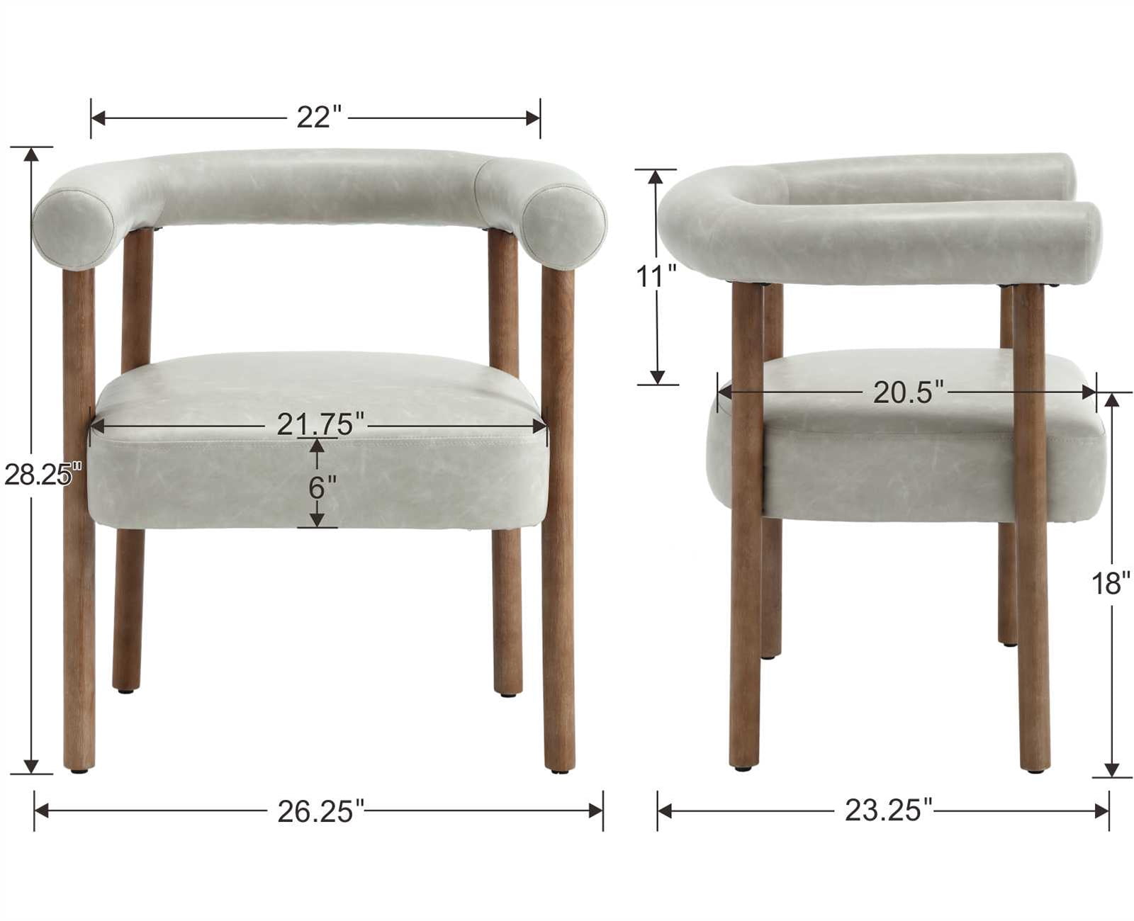 Guyou Modern Barrel Dining Chairs Set of 2, Mid-Century Farmhouse Kitchen Chairs with Curved Back, Wooden PU Upholstered Dining Side Chairs for Dining Room Living Room Kitchen, Light Grey
