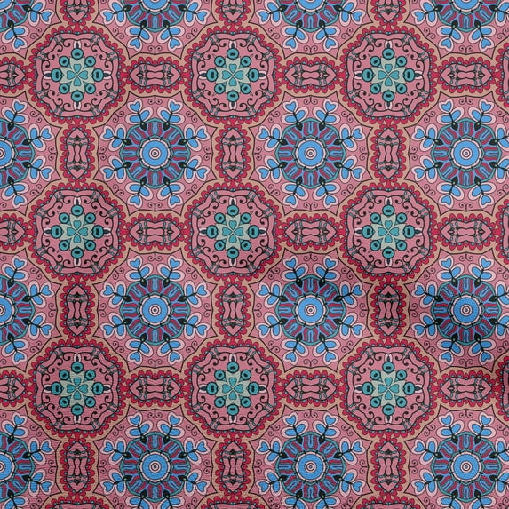 oneOone Cotton Poplin Pink Fabric Asian Block Floral Sewing Fabric By The Yard Printed Diy Clothing Sewing Supplies 42 Inch Wide