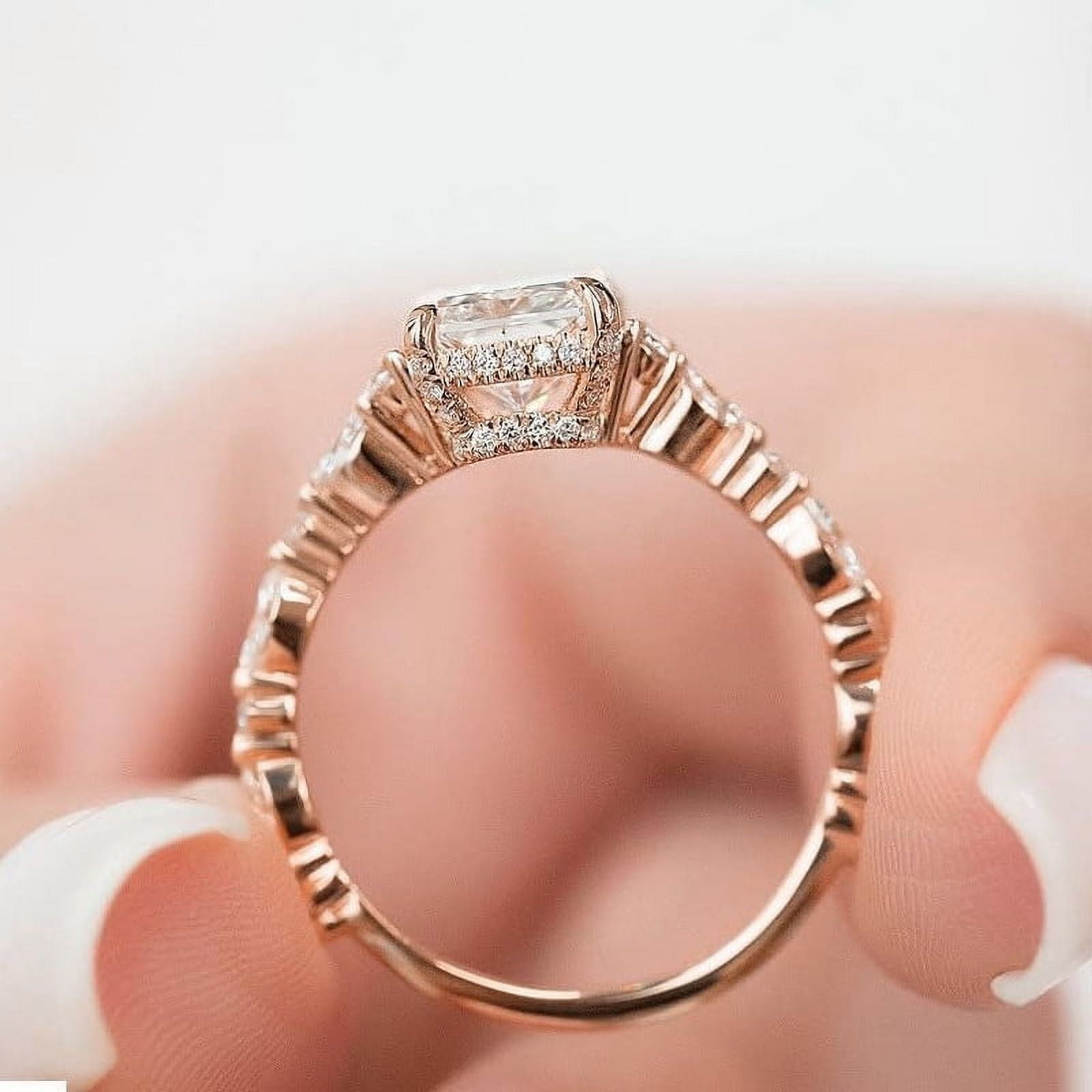 solitaire jewels 3CT Radiant Moissanite Hidden Halo Engagement Ring For Women, 10K Rose Gold