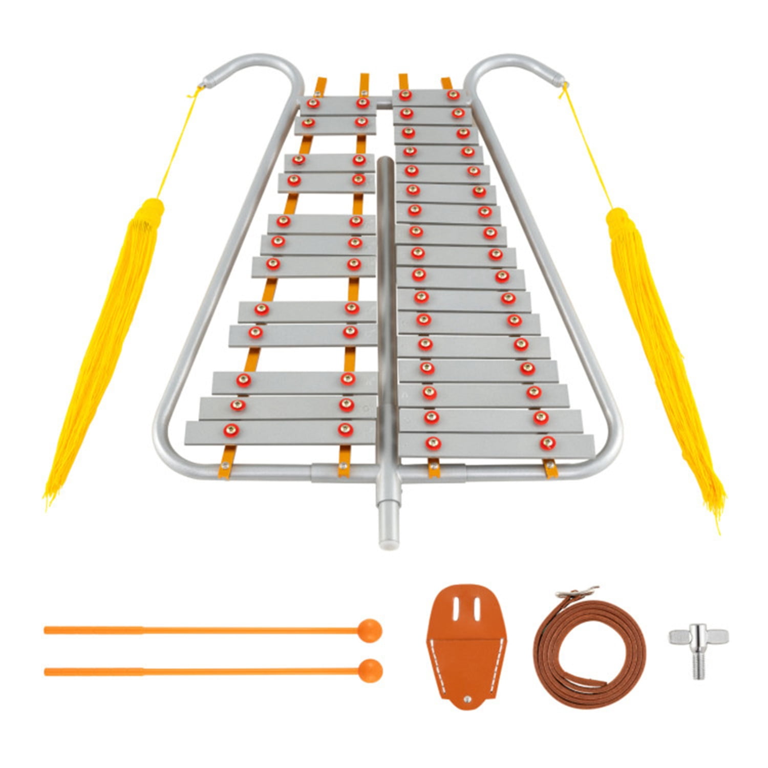 29 Key Marching Glockenspiel Silver Aluminum C5-A7 Tune, Adjustable Length with Mallets & Belt​