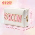 thumbnail image 2 of Y1tvei Preppy Patch SKIN Varsity Letter Cosmetic Toiletry Bag PU Leather Portable Makeup Bag Zipper Pouch Storage Purse Waterproof Organizer Gift for Women Teen Girls Daily Travel Use (Shell Gold), 2 of 4