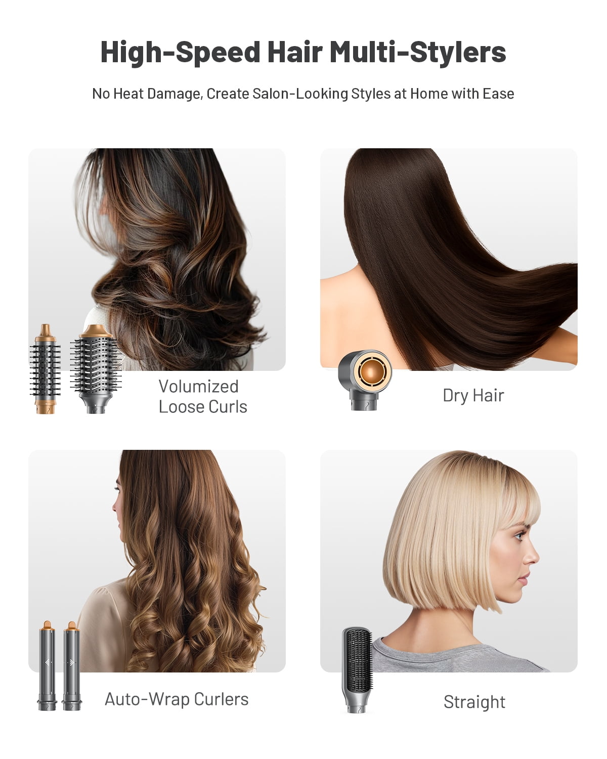 6 in 1 Hot Air Styler, Hair Styler Wrap- High-Speed Hair Dryer Brush, Fast Drying Blow Dryer Brush, Auto Wrap Curlers for Volumizing Curl Straighten, No Heat Damage Ionic Frizz-Free Multi-Hair Styler