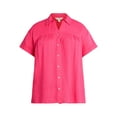 thumbnail image 4 of Terra & Sky Women's Plus Size Camp Shirt with Short Sleeves, Sizes, 0X-4X, 4 of 5