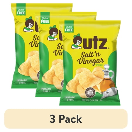 (3 pack) Utz Salt 'n Vinegar Potato Chips, Gluten-Free, 2.75 oz Bag