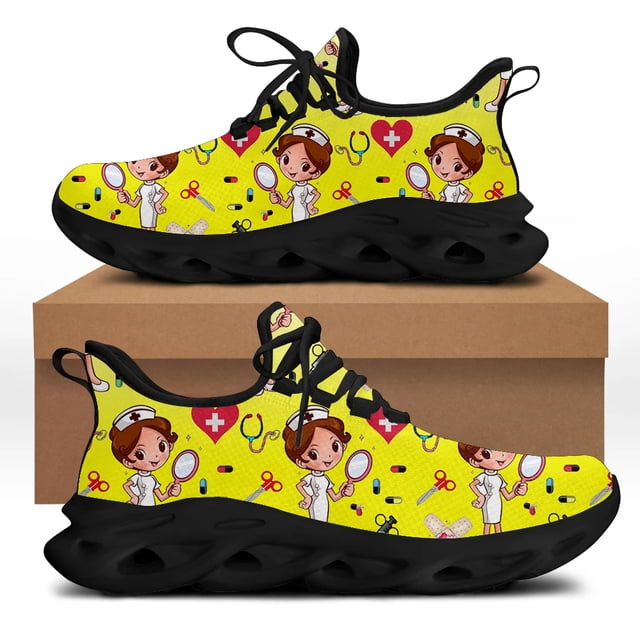 Espadrilles Mode Motif Infirmière Dessin Animé pour Femmes, Chaussures Plateforme Respirantes Tricotées, Chaussures de Course