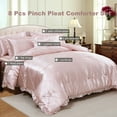 thumbnail image 2 of Satin Comforter Set King Beige Sheet Set Silk Like Bedding Set Silky Bed in a Bag 8 Pcs Pinch Pleat Bed Set Home Decor Luxury Hotel Silky Ruffle Comforters with 1 Cushion Cover, 2 of 11