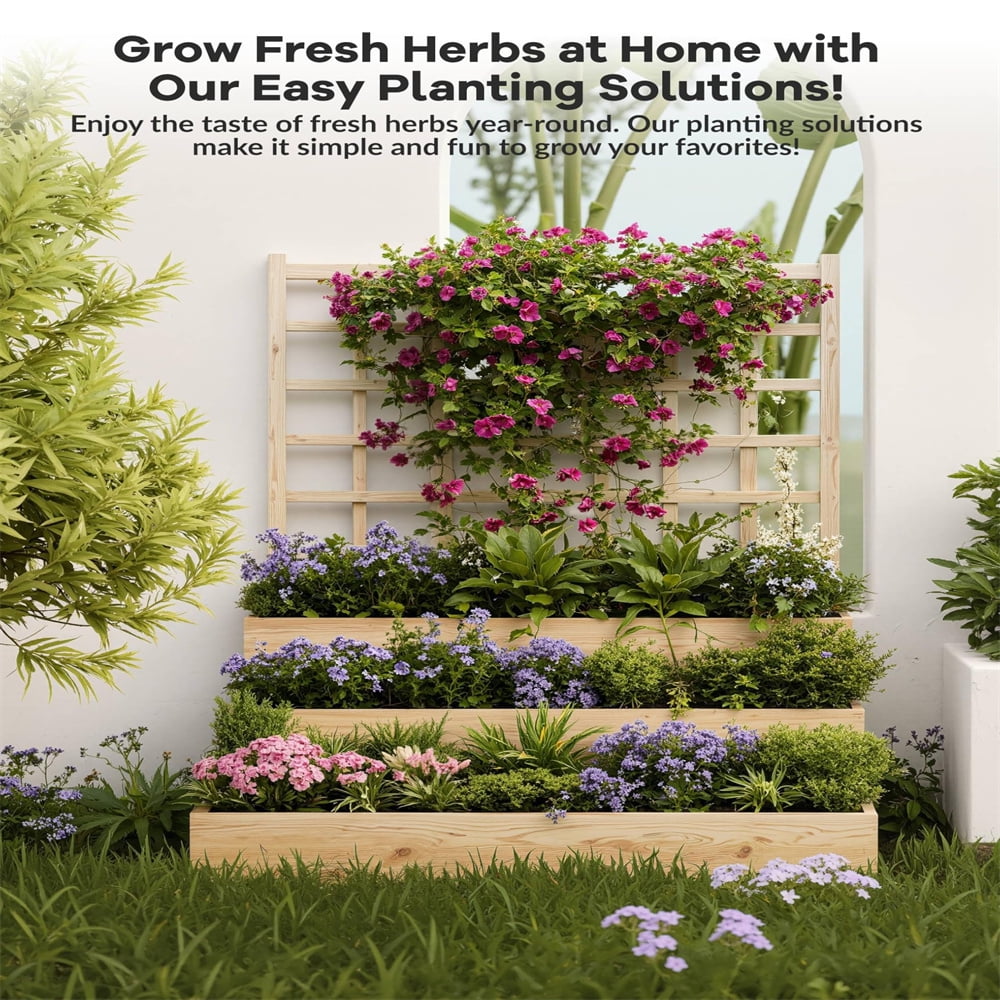3-Tier Vertical Cedar Planter Box with Trellis - Raised Garden Bed for Climbing Plants, Vegetables & Herbs, Open Base Drainage Design, Ideal for Patios, Decks & Yards